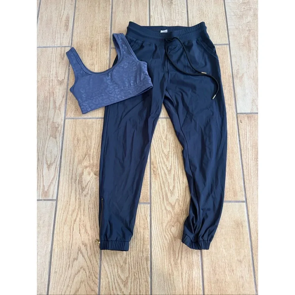 Zyia Navy Athleisure Set Capri Joggers Zip Leg Sports Bra XS XXS